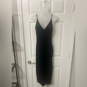 Y2K Black Dress Crushed Velvet V-Neck Size Large Stretchy Sleeveless May Pink